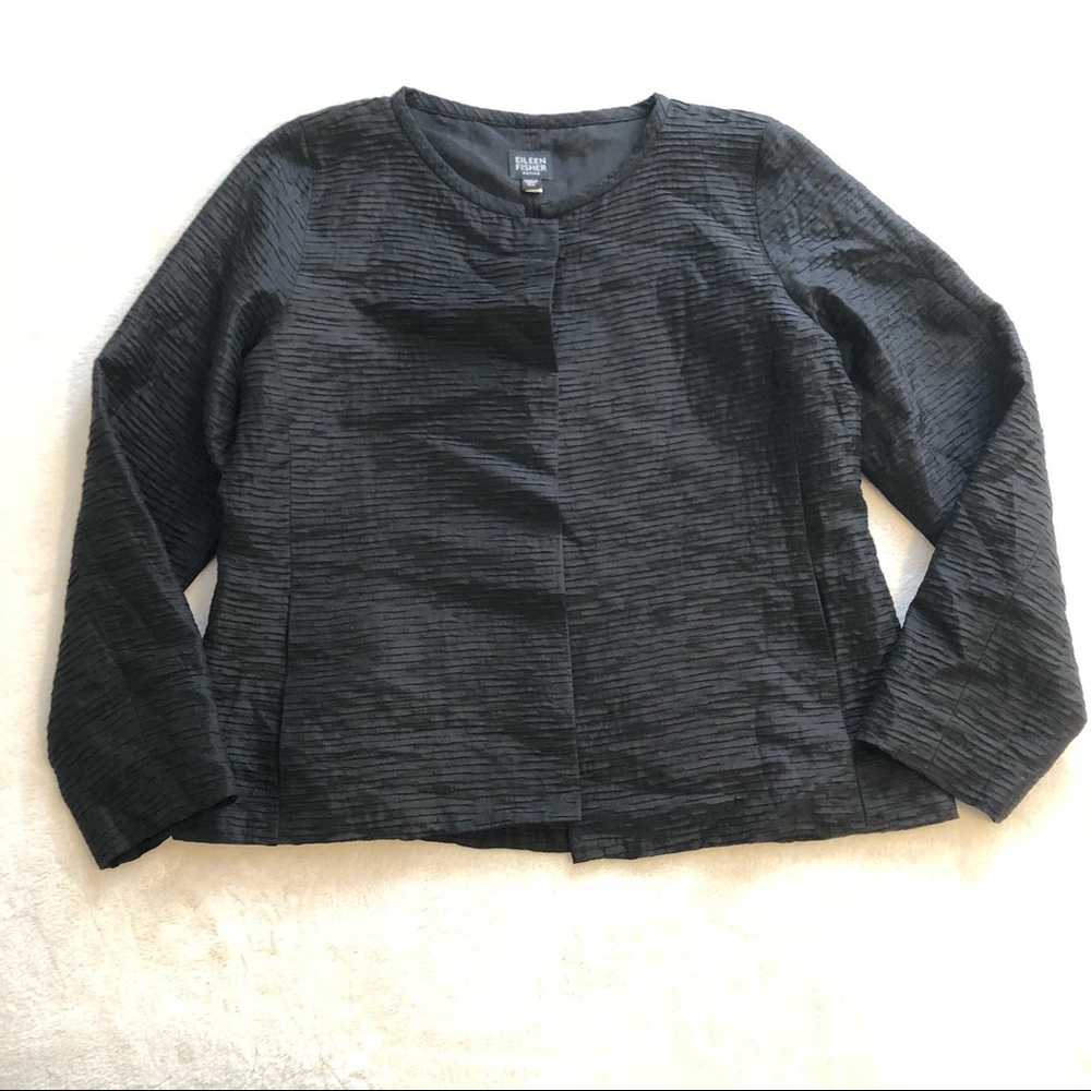 Eileen Fischer black textured silk blazer jacket - Picture 1 of 10